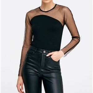 Sheer Mesh Sleeve Black Women's Top